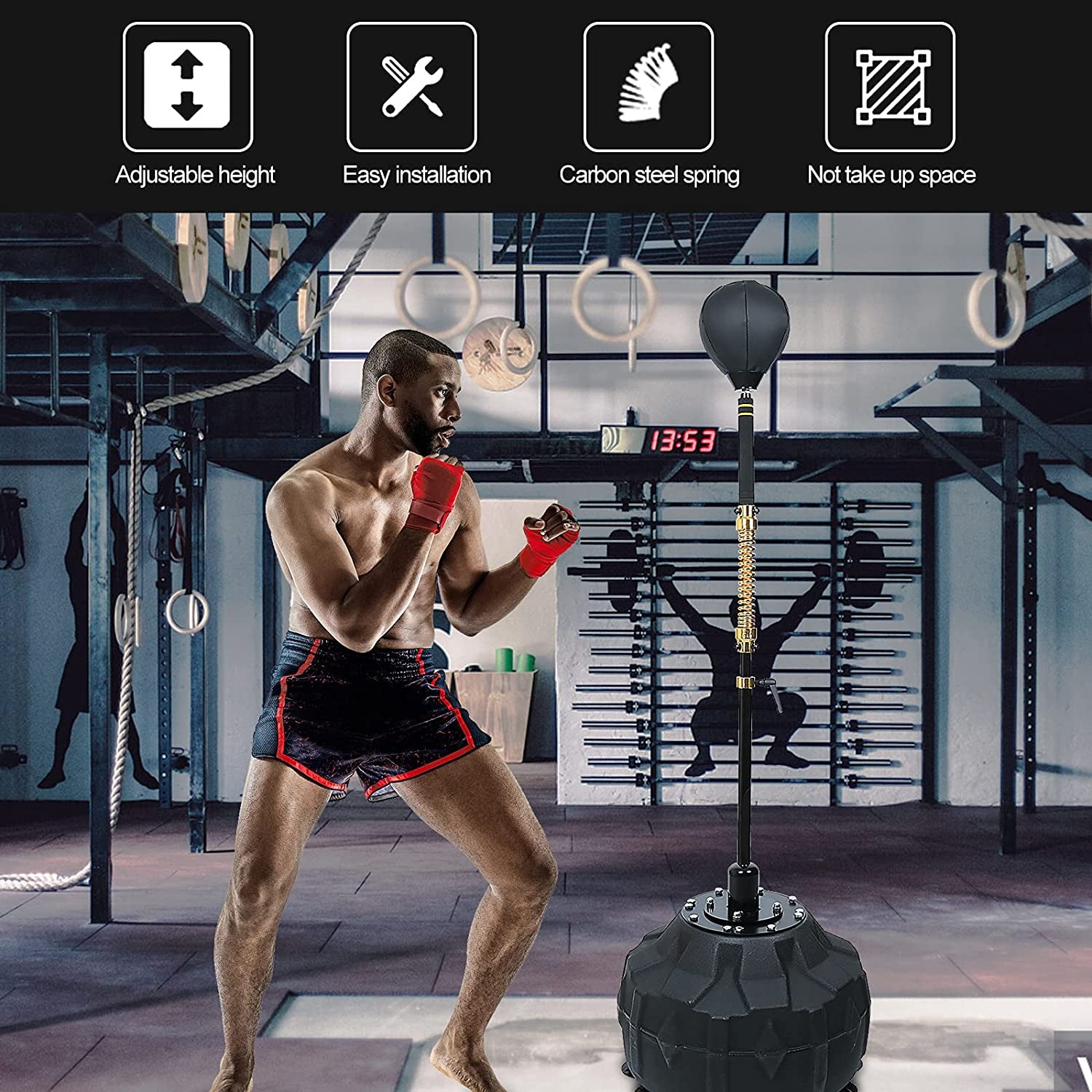 Heavy-Duty Adjustable Height Free-Standing Speed Bag for Boxing Skills Training (57" - 74.8")