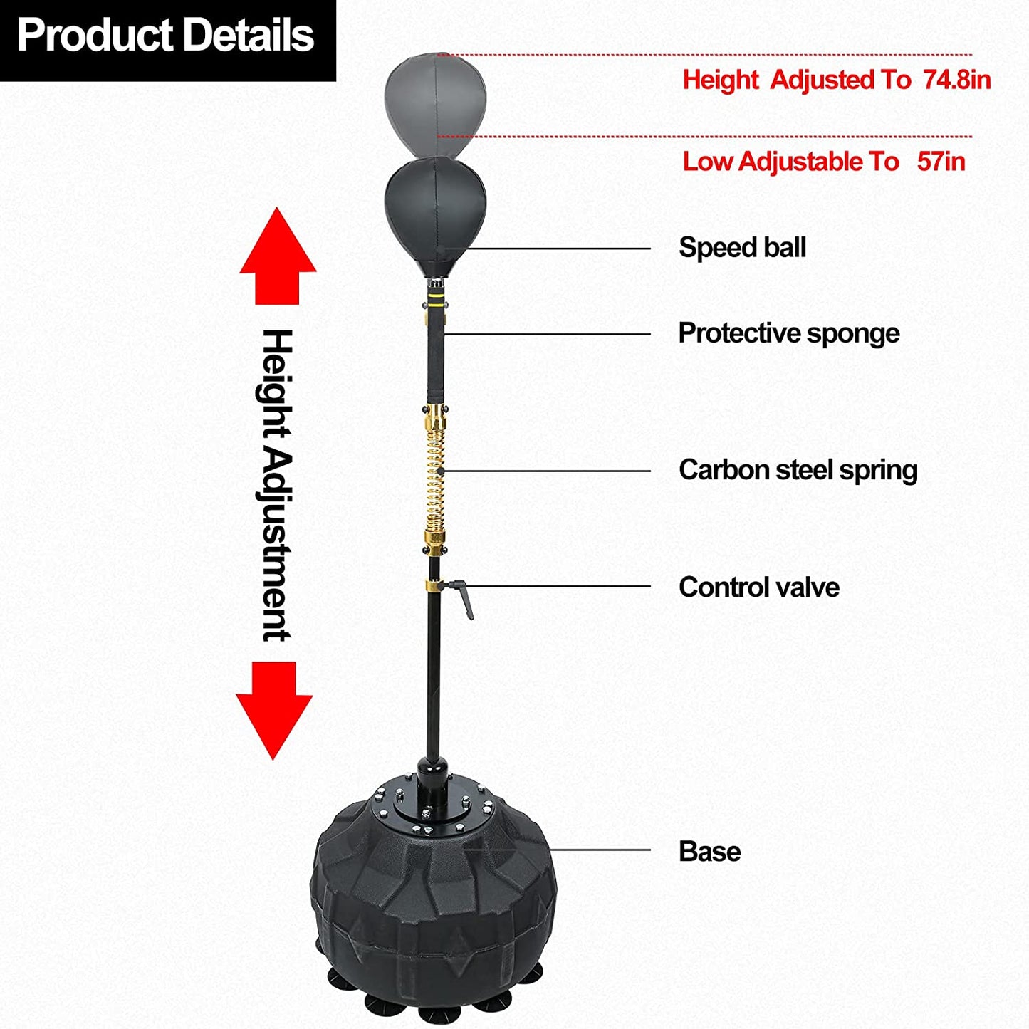 Heavy-Duty Adjustable Height Free-Standing Speed Bag for Boxing Skills Training (57" - 74.8")