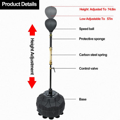 Heavy-Duty Adjustable Height Free-Standing Speed Bag for Boxing Skills Training (57" - 74.8")